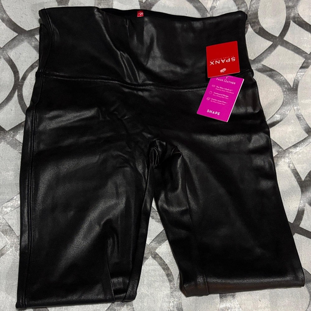 SPANX Shiny Black Faux Leather Leggings - Picture 2 of 7